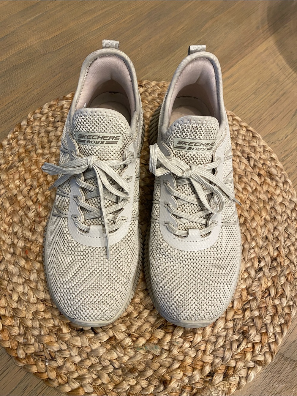 Skechers Women's Light Beige Knit Lace-Up Athletic Sneakers